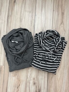Bundle of Two Cowl Neck Tops in Gray and Grey/White size L